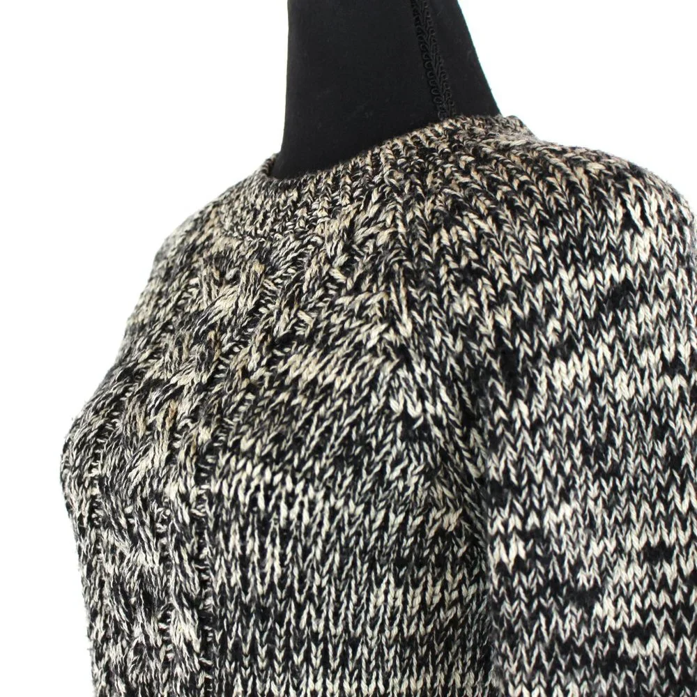 Isabel Marant Etoile Black Tan Cable Knit Crewneck Sweater 34 Cotton Long Sleeve